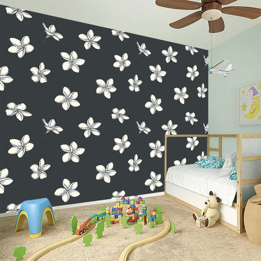 Monochrome Plumeria Pattern Print Wall Sticker
