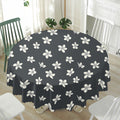 Monochrome Plumeria Pattern Print Waterproof Round Tablecloth