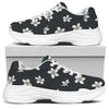 Monochrome Plumeria Pattern Print White Chunky Shoes