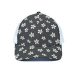 Monochrome Plumeria Pattern Print White Mesh Trucker Cap
