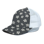 Monochrome Plumeria Pattern Print White Mesh Trucker Cap