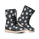 Monochrome Plumeria Pattern Print Winter Boots