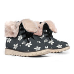 Monochrome Plumeria Pattern Print Winter Boots