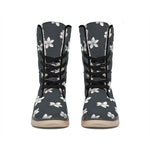 Monochrome Plumeria Pattern Print Winter Boots