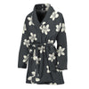 Monochrome Plumeria Pattern Print Women's Bathrobe