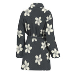 Monochrome Plumeria Pattern Print Women's Bathrobe