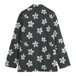 Monochrome Plumeria Pattern Print Women's Blazer