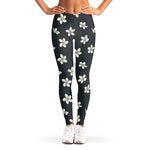 Monochrome Plumeria Pattern Print Women's Leggings