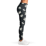 Monochrome Plumeria Pattern Print Women's Leggings