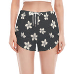 Monochrome Plumeria Pattern Print Women's Split Running Shorts