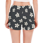 Monochrome Plumeria Pattern Print Women's Split Running Shorts