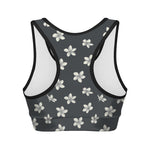 Monochrome Plumeria Pattern Print Women's Sports Bra