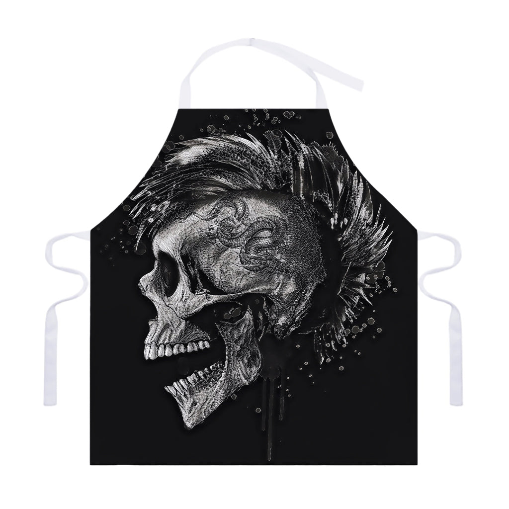 Monochrome Punk Skull Print Adjustable Apron
