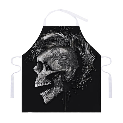 Monochrome Punk Skull Print Adjustable Apron
