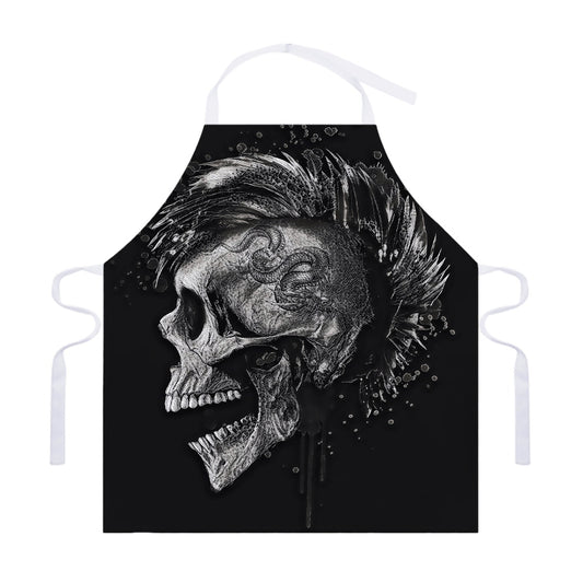 Monochrome Punk Skull Print Adjustable Apron