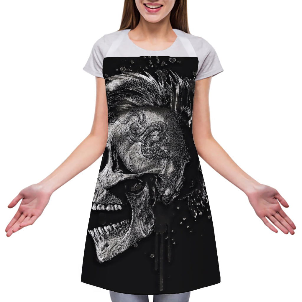 Monochrome Punk Skull Print Adjustable Apron
