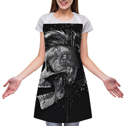 Monochrome Punk Skull Print Adjustable Apron