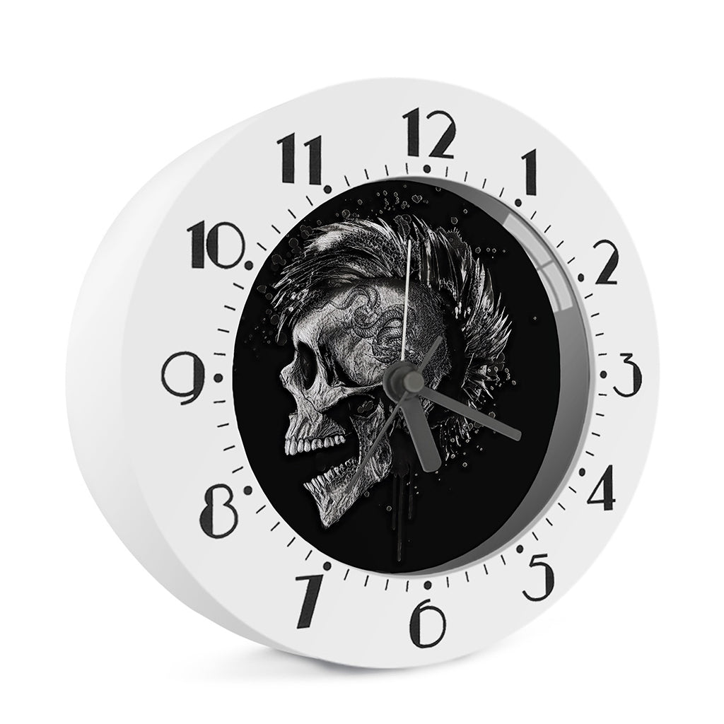 Monochrome Punk Skull Print Alarm Clock
