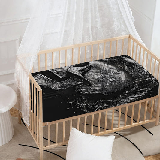 Monochrome Punk Skull Print Baby Crib Sheet