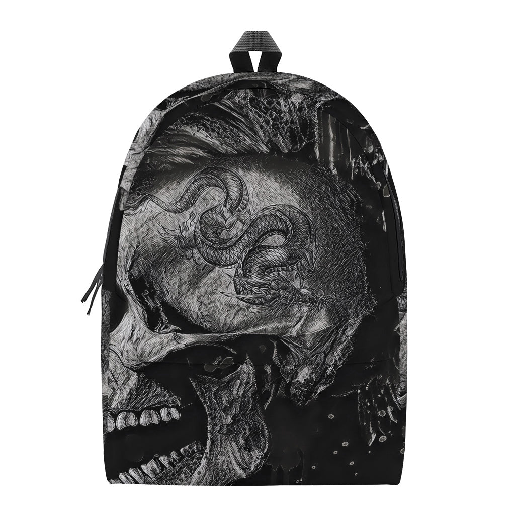 Monochrome Punk Skull Print Backpack