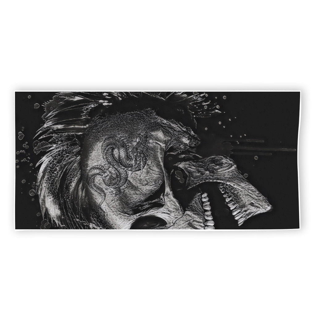 Monochrome Punk Skull Print Beach Towel