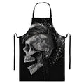 Monochrome Punk Skull Print Bib Apron With Pocket