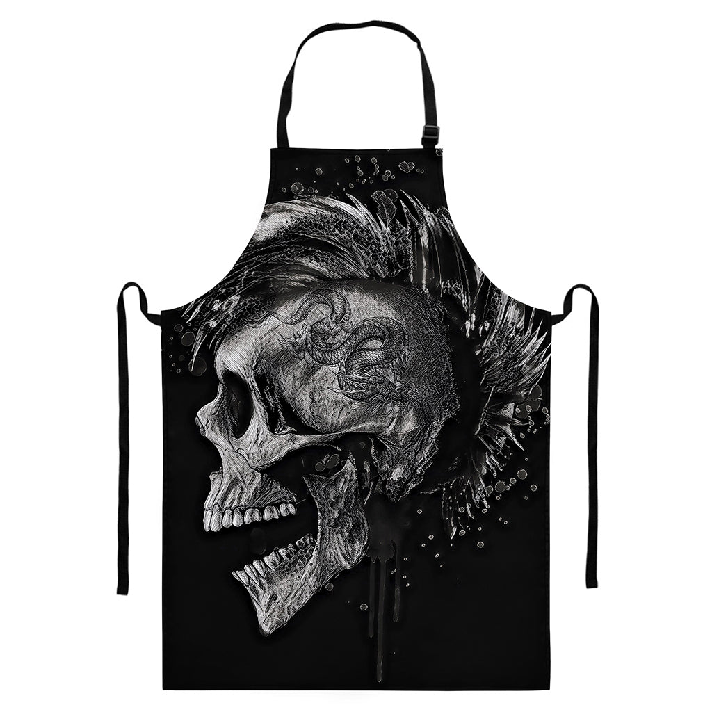 Monochrome Punk Skull Print Bib Apron With Pocket