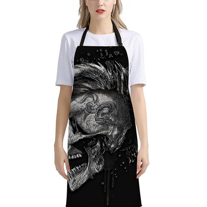 Monochrome Punk Skull Print Bib Apron With Pocket