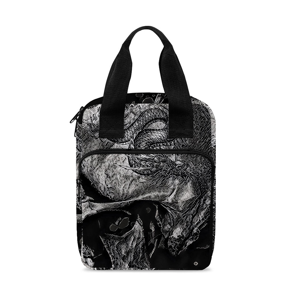 Monochrome Punk Skull Print Bible Tote Bag