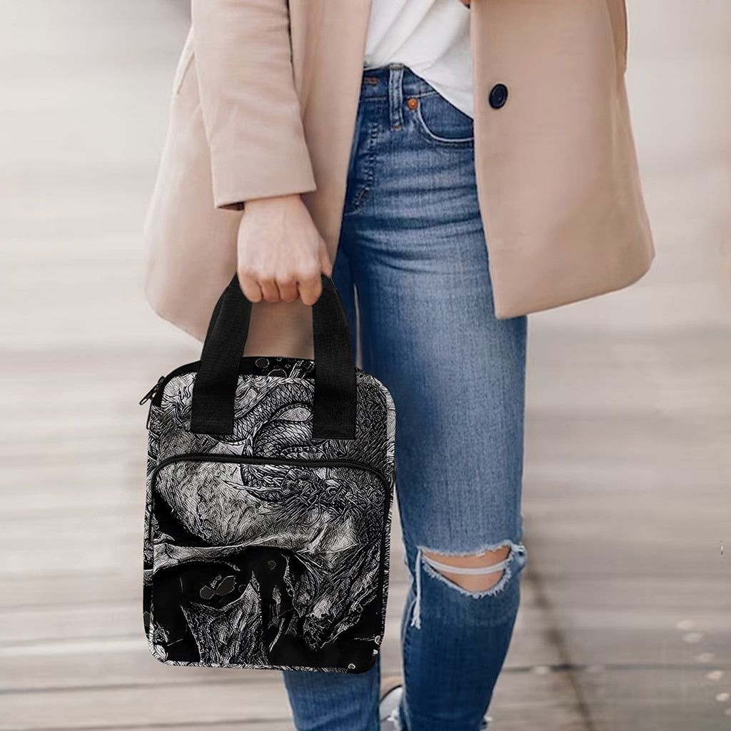 Monochrome Punk Skull Print Bible Tote Bag