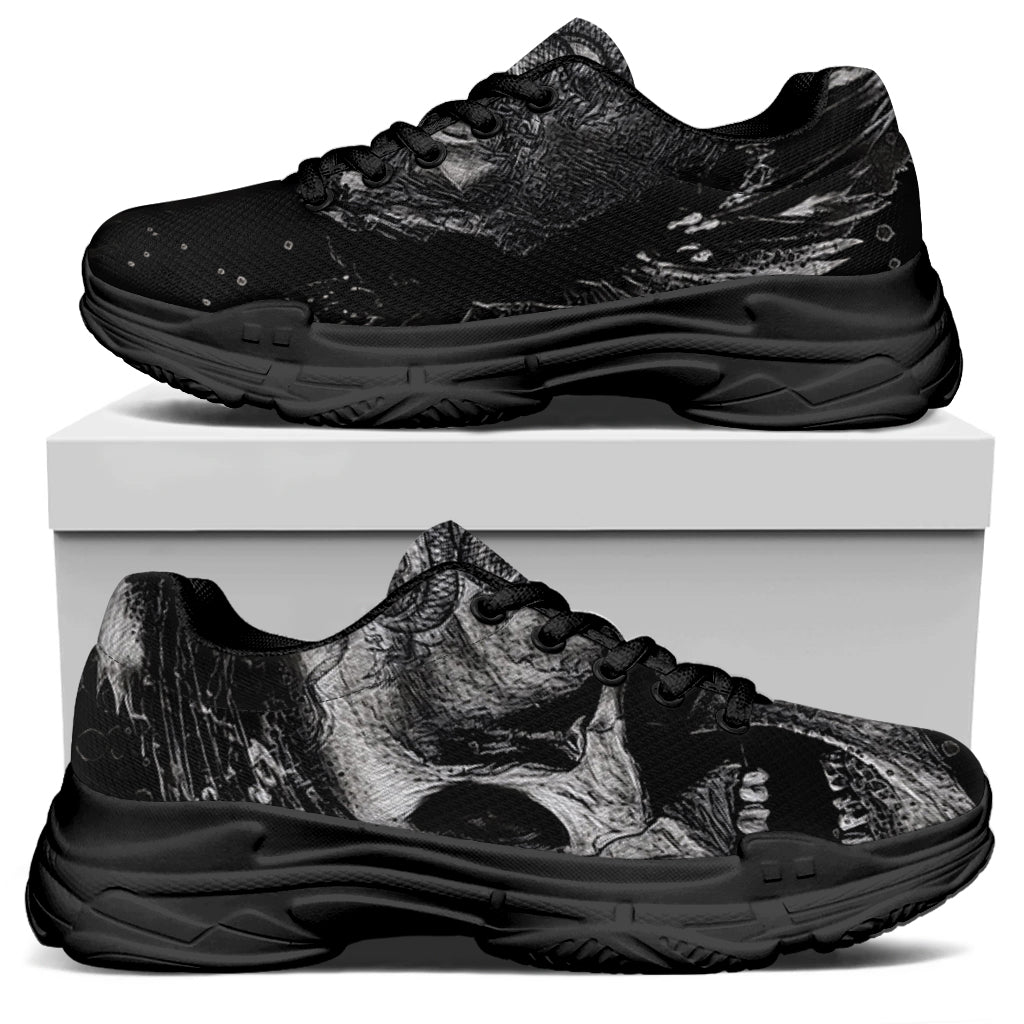 Monochrome Punk Skull Print Black Chunky Shoes