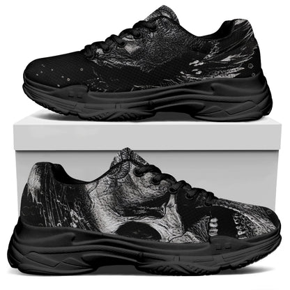 Monochrome Punk Skull Print Black Chunky Shoes