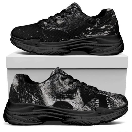 Monochrome Punk Skull Print Black Chunky Shoes