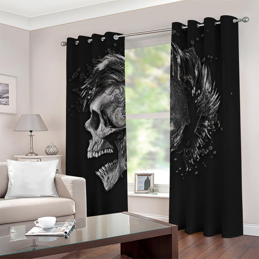 Monochrome Punk Skull Print Blackout Grommet Curtains