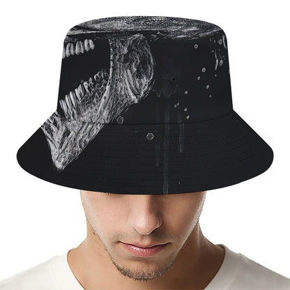 Monochrome Punk Skull Print Bucket Hat