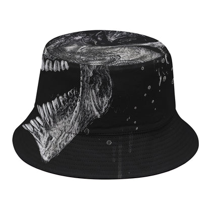 Monochrome Punk Skull Print Bucket Hat