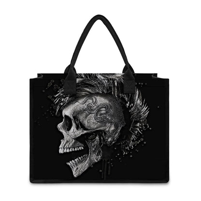Monochrome Punk Skull Print Canvas Tote Bag