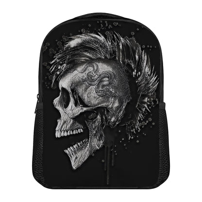 Monochrome Punk Skull Print Casual Backpack