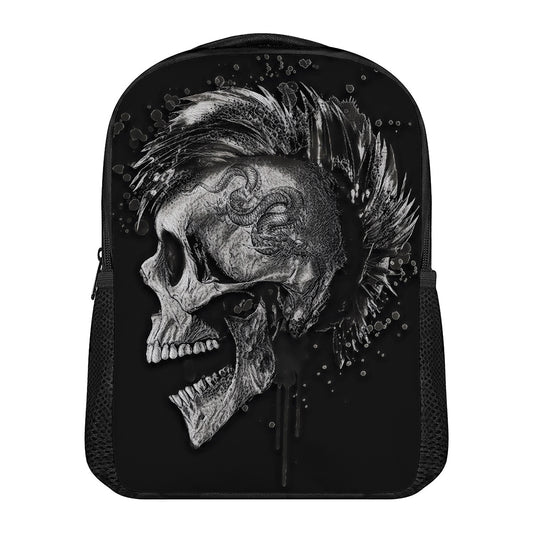 Monochrome Punk Skull Print Casual Backpack