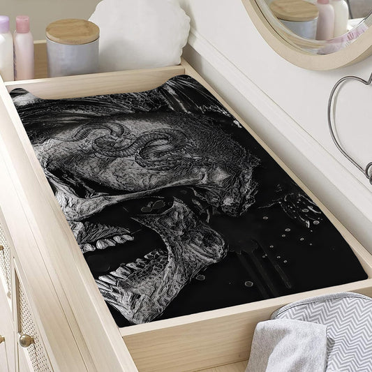 Monochrome Punk Skull Print Changing Pad Cover