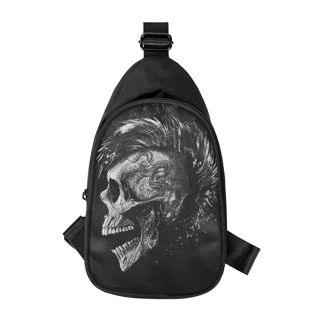Monochrome Punk Skull Print Chest Bag