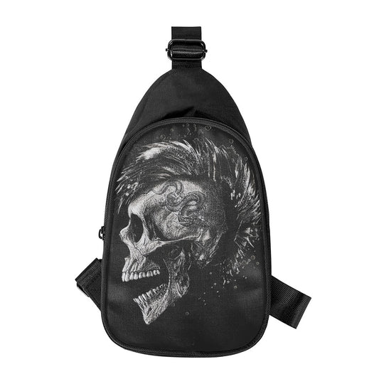 Monochrome Punk Skull Print Chest Bag