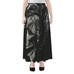 Monochrome Punk Skull Print Chiffon Maxi Skirt