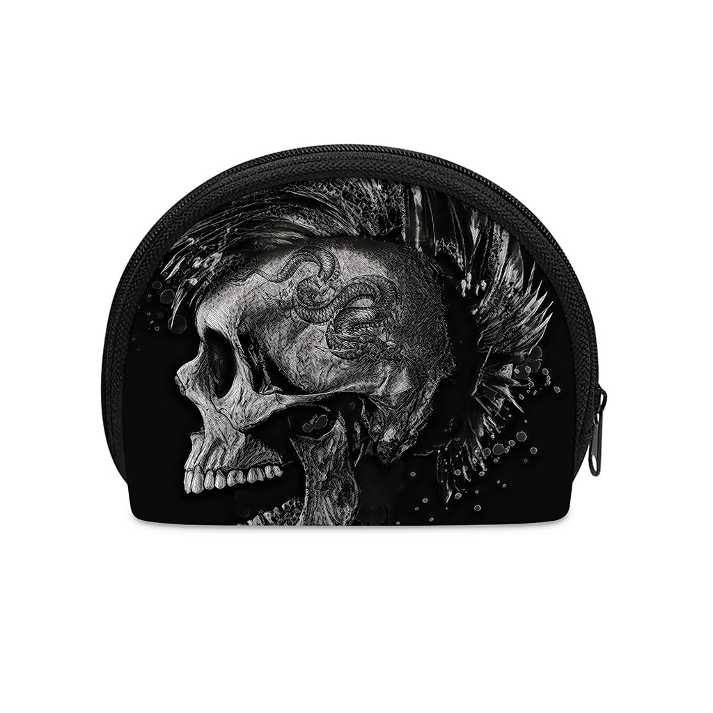 Monochrome Punk Skull Print Coin Purse