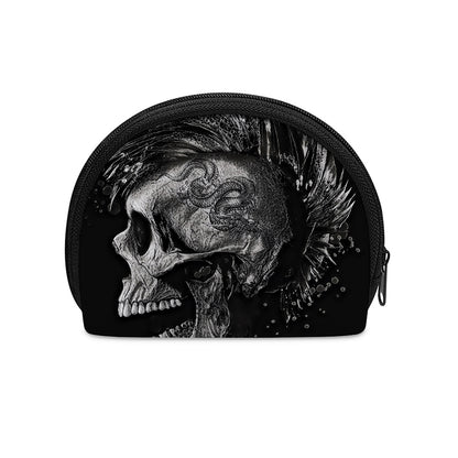 Monochrome Punk Skull Print Coin Purse