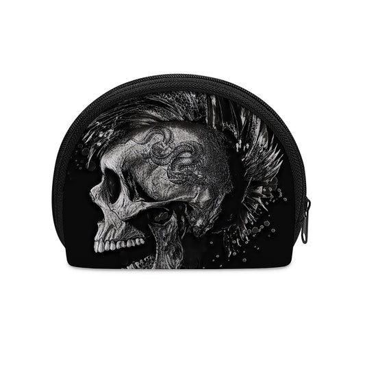 Monochrome Punk Skull Print Coin Purse
