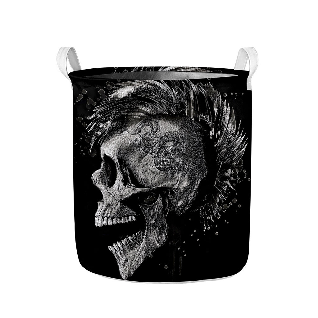 Monochrome Punk Skull Print Collapsible Laundry Basket