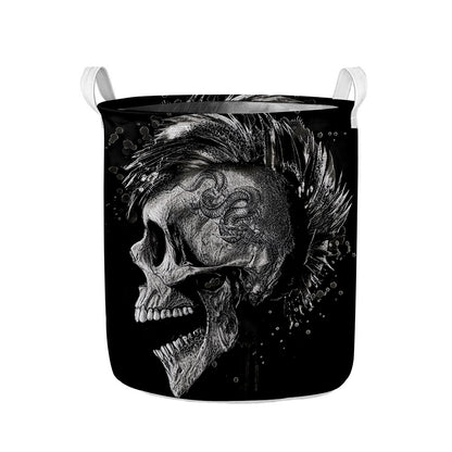 Monochrome Punk Skull Print Collapsible Laundry Basket
