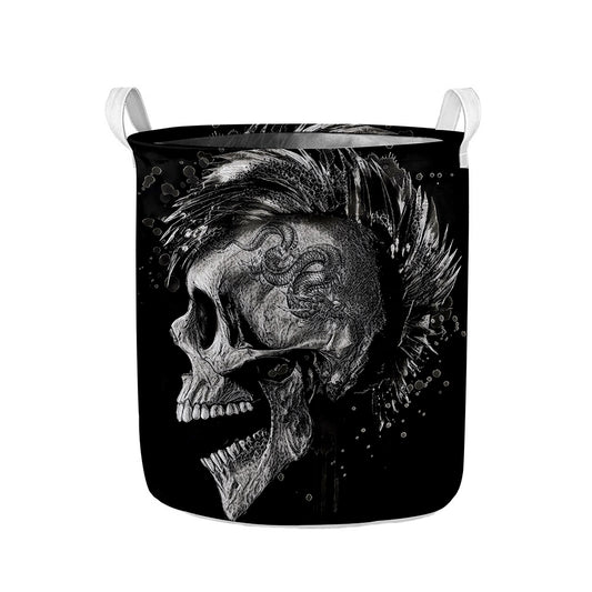 Monochrome Punk Skull Print Collapsible Laundry Basket