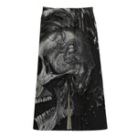 Monochrome Punk Skull Print Cotton Front Slit Maxi Skirt